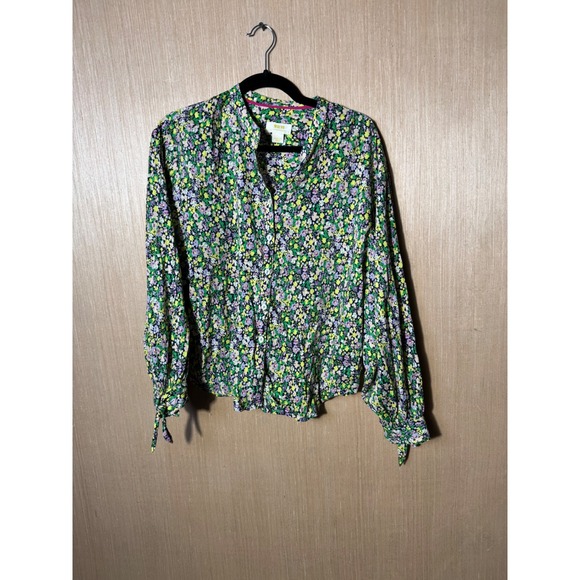 Maeve Anthropologie Floral Print Blouse Womens Medium Long Sleeve Tie Cuff - Picture 1 of 7